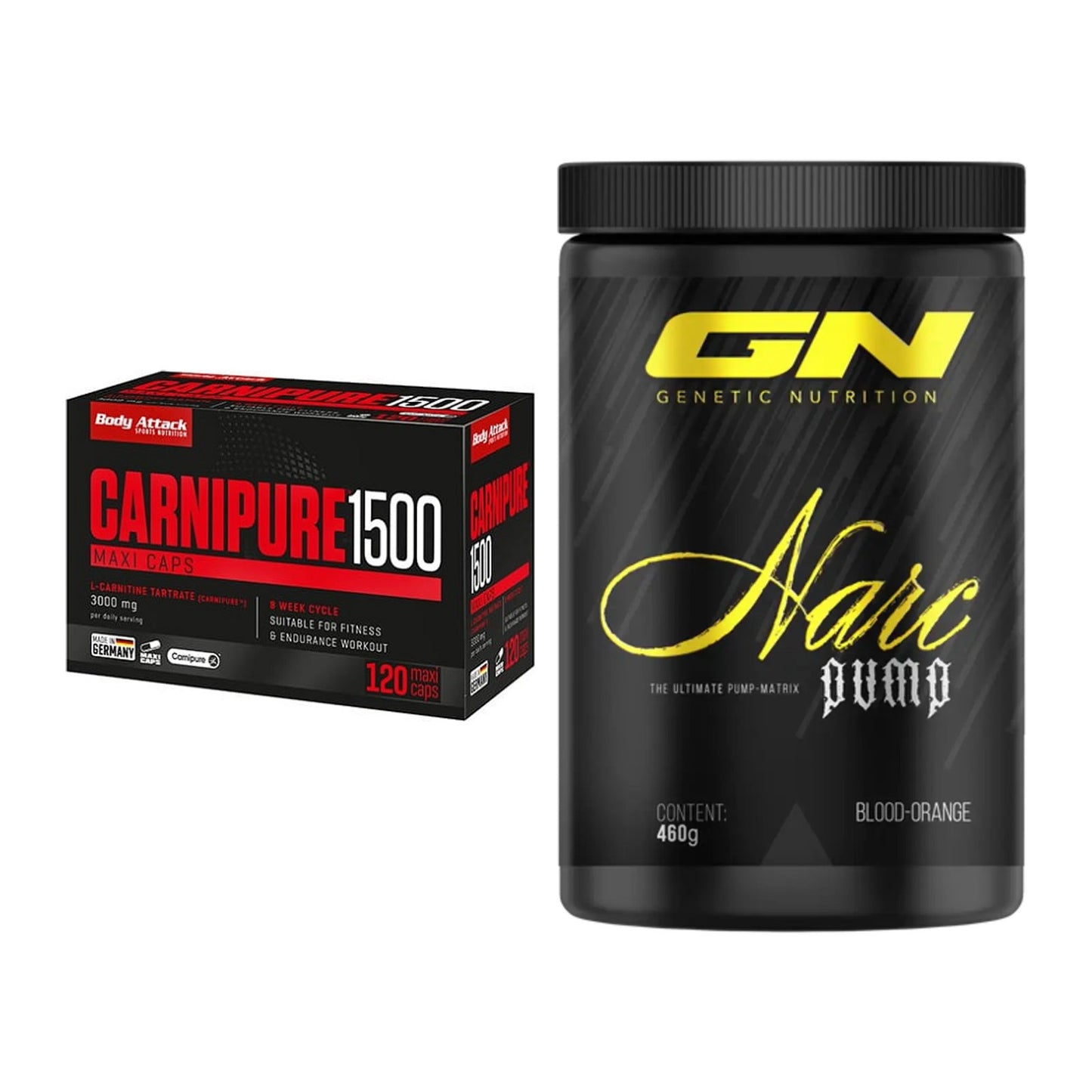Cardio-Duo: Body Attack Carnipure 1500 + GN Narc Pump – alle enthaltenen Artikel