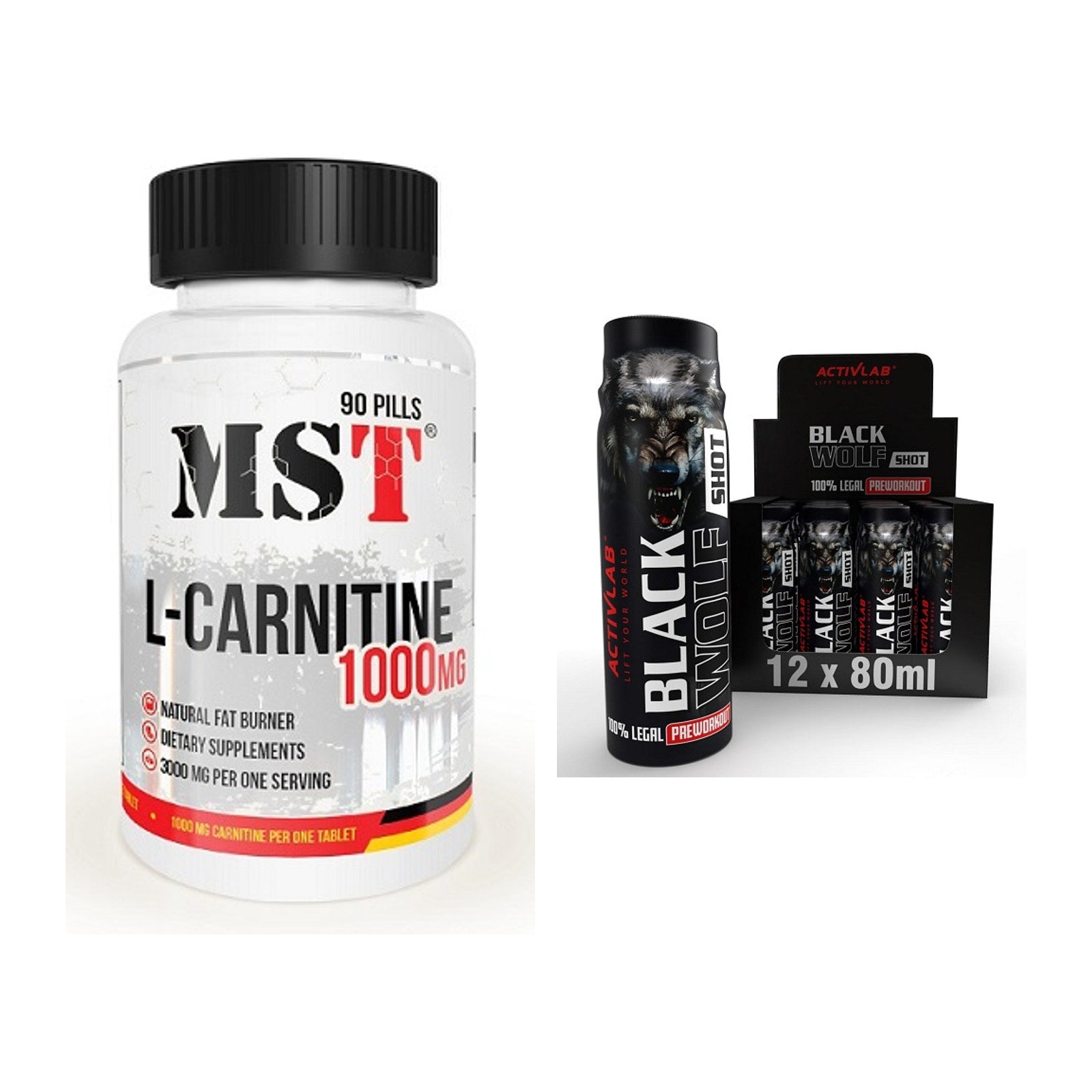 Cardio-Duo: MST L-Carnitine 1000 (90 + Activlab Black Wolf – alle enthaltenen Artikel