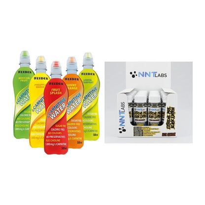 Cardio-Duo: Weider L-Carnitine WATER + NNT Extreme Black Edition Shot – alle enthaltenen Artikel