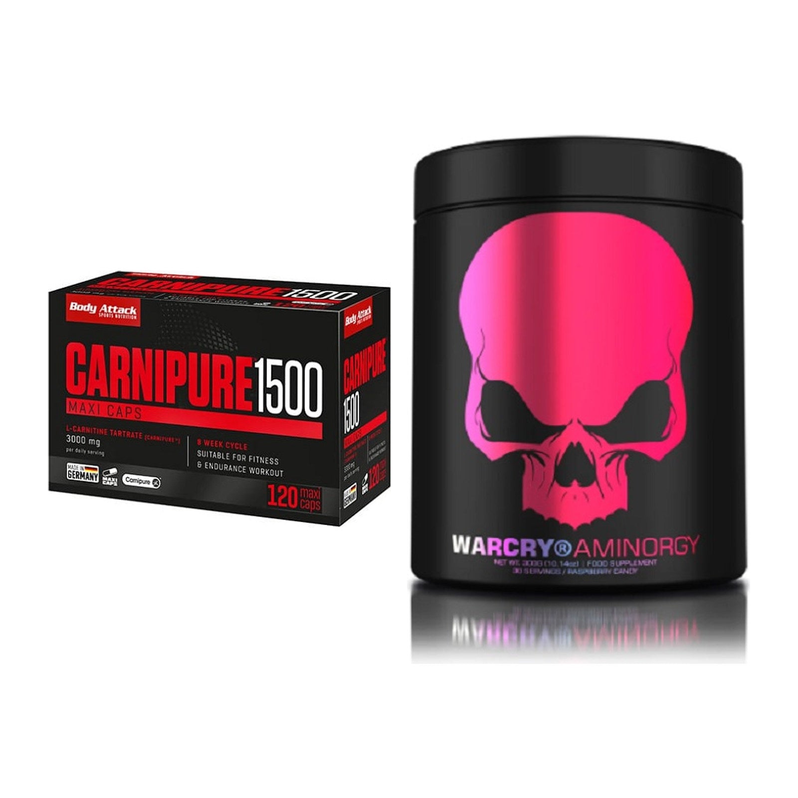 Cardio-Duo: Body Attack Carnipure 1500 + Genius Nutrition Warcry – alle enthaltenen Artikel