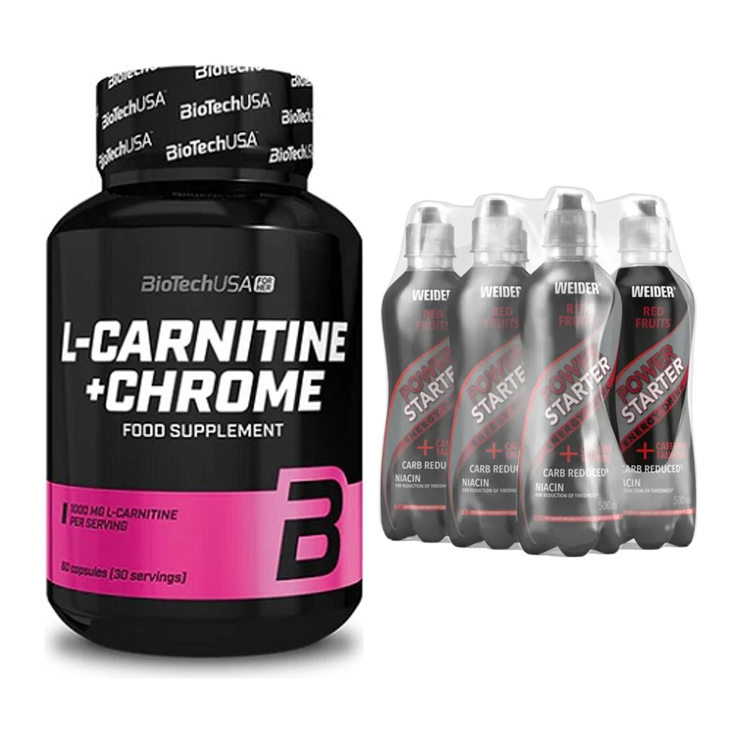 Cardio-Duo: BioTech L-Carnitine + Weider Power Starter Energy – alle enthaltenen Artikel
