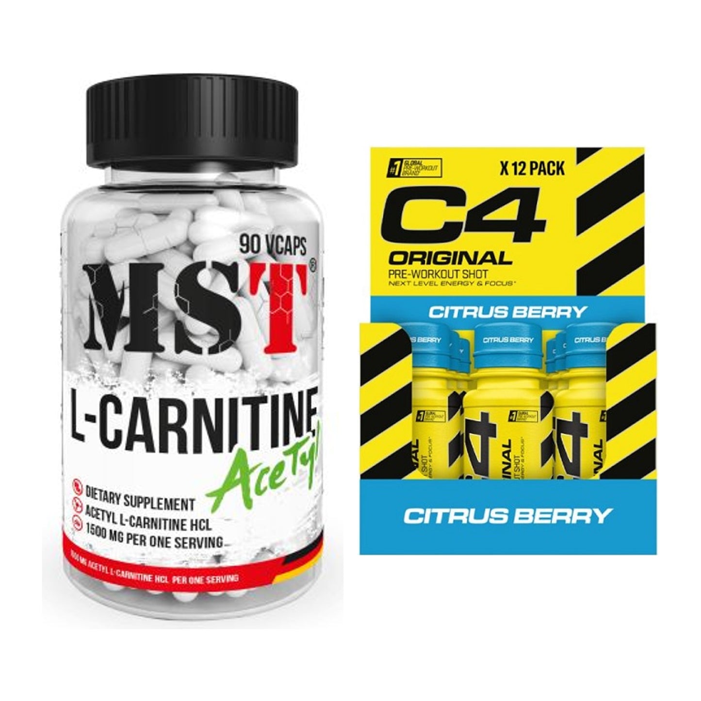 Cardio-Duo: MST L-Carnitine Acetyle + Cellucor C4 Original Shot – alle enthaltenen Artikel