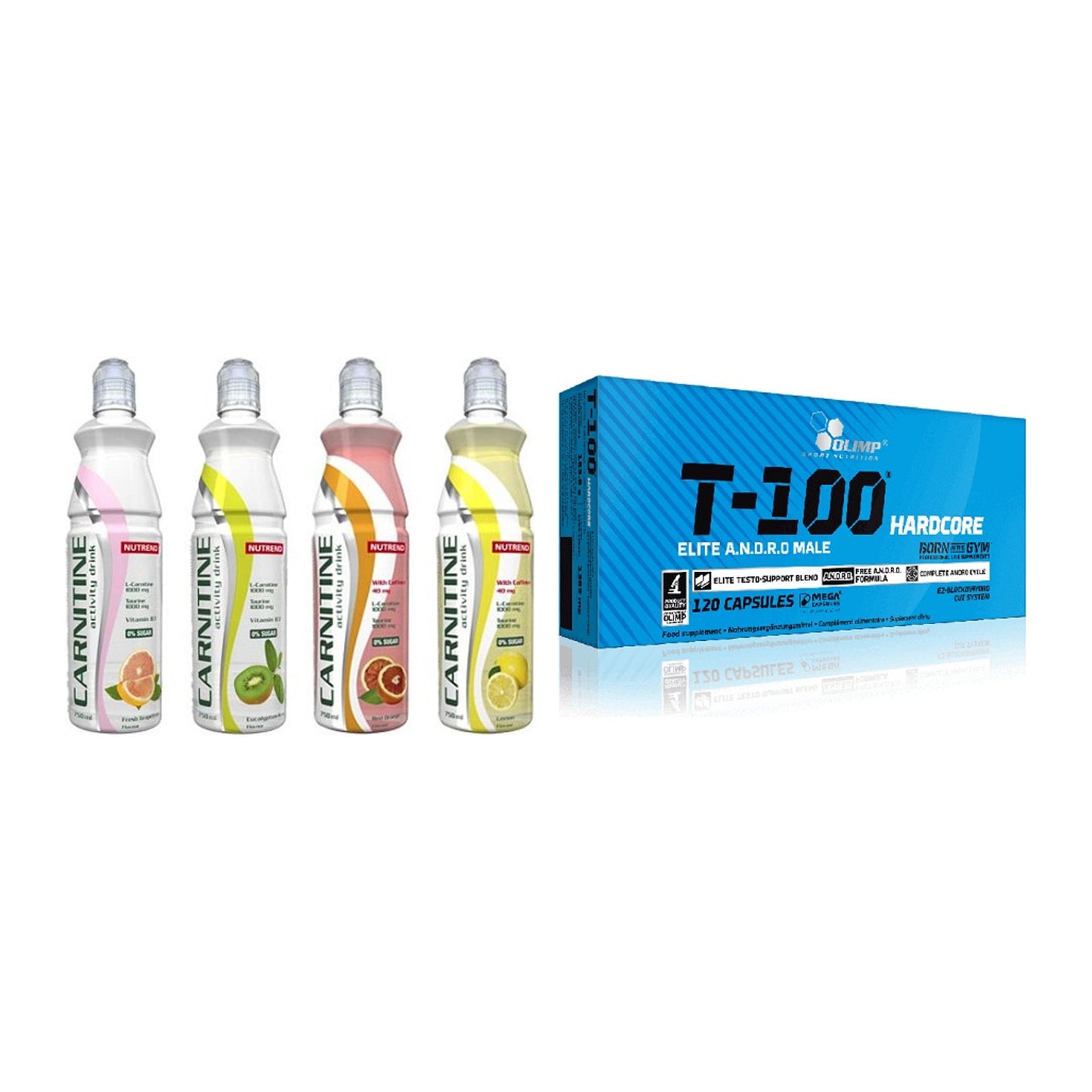 Cardio-Duo: Nutrend Activity L-Carnitine Drink + Olimp T-100 Hardcore – alle enthaltenen Artikel
