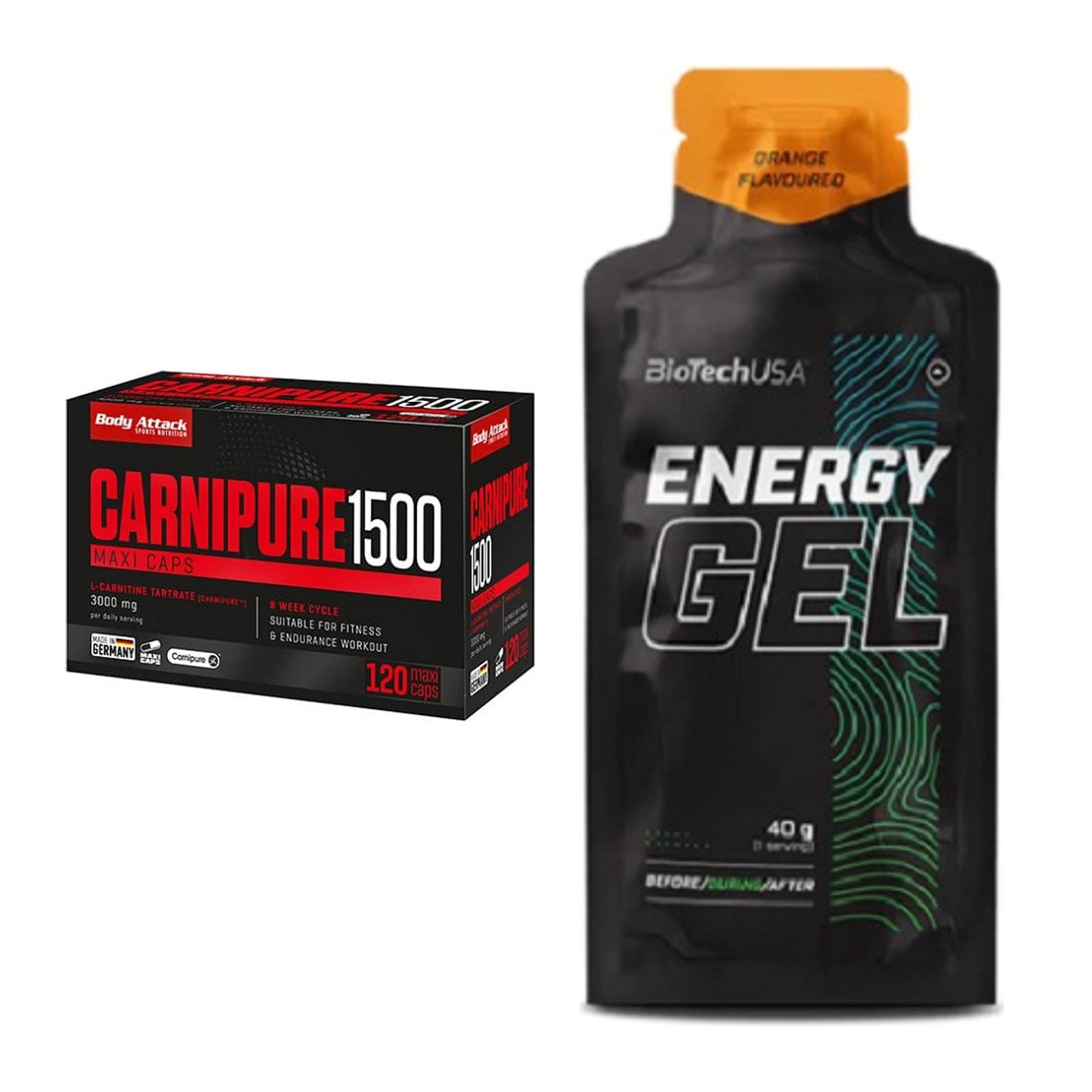 Cardio-Duo: Body Attack Carnipure 1500 + BioTech Energy Gel – alle enthaltenen Artikel