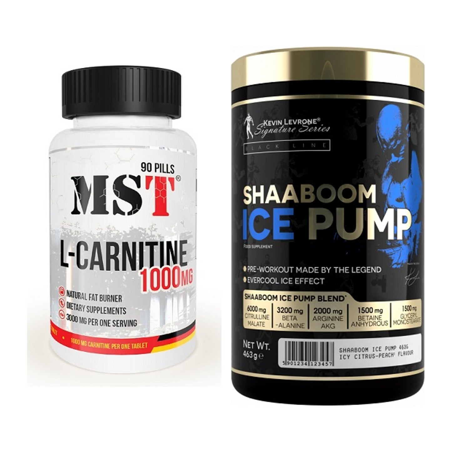 Cardio-Duo: MST L-Carnitine 1000 (90 + Kevin Levrone Shaaboom Ice – alle enthaltenen Artikel