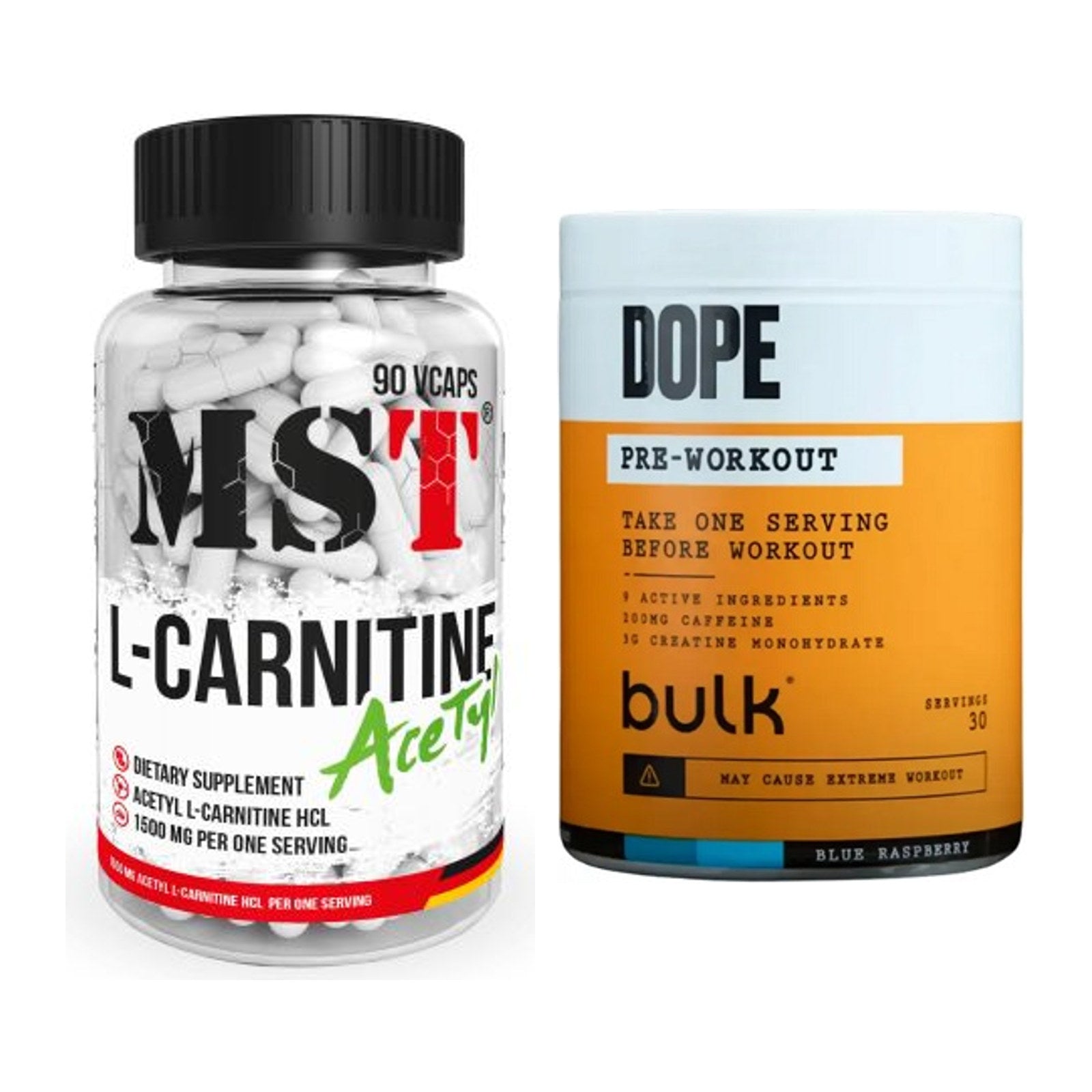 Cardio-Duo: MST L-Carnitine Acetyle + Bulk Dope Pre-Workout 30 Serv. – alle enthaltenen Artikel