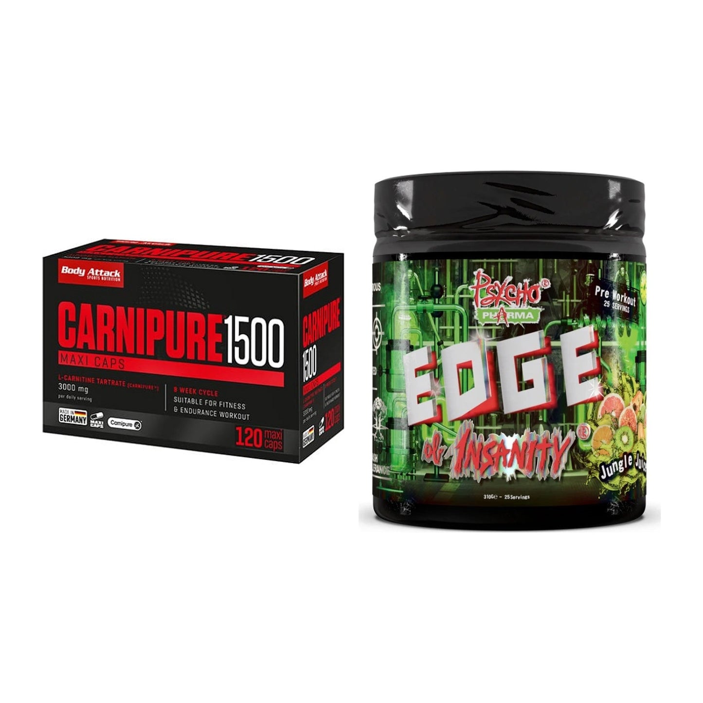 Cardio-Duo: Body Attack Carnipure 1500 + Psycho Pharma Edge – alle enthaltenen Artikel
