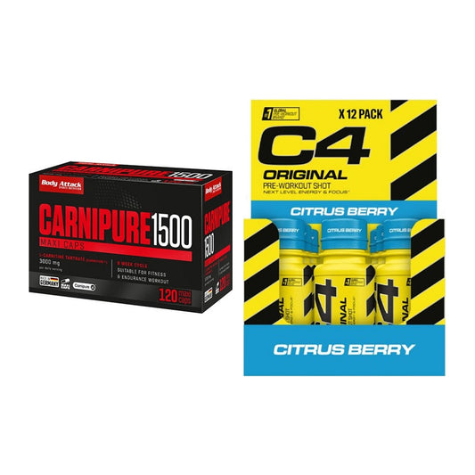 Cardio-Duo: Body Attack Carnipure 1500 + Cellucor C4 Original Shot – alle enthaltenen Artikel