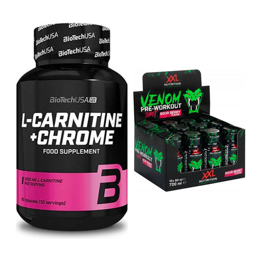 Cardio-Duo: BioTech L-Carnitine + Chrome + XXL Nutrition Venom Shot – alle enthaltenen Artikel
