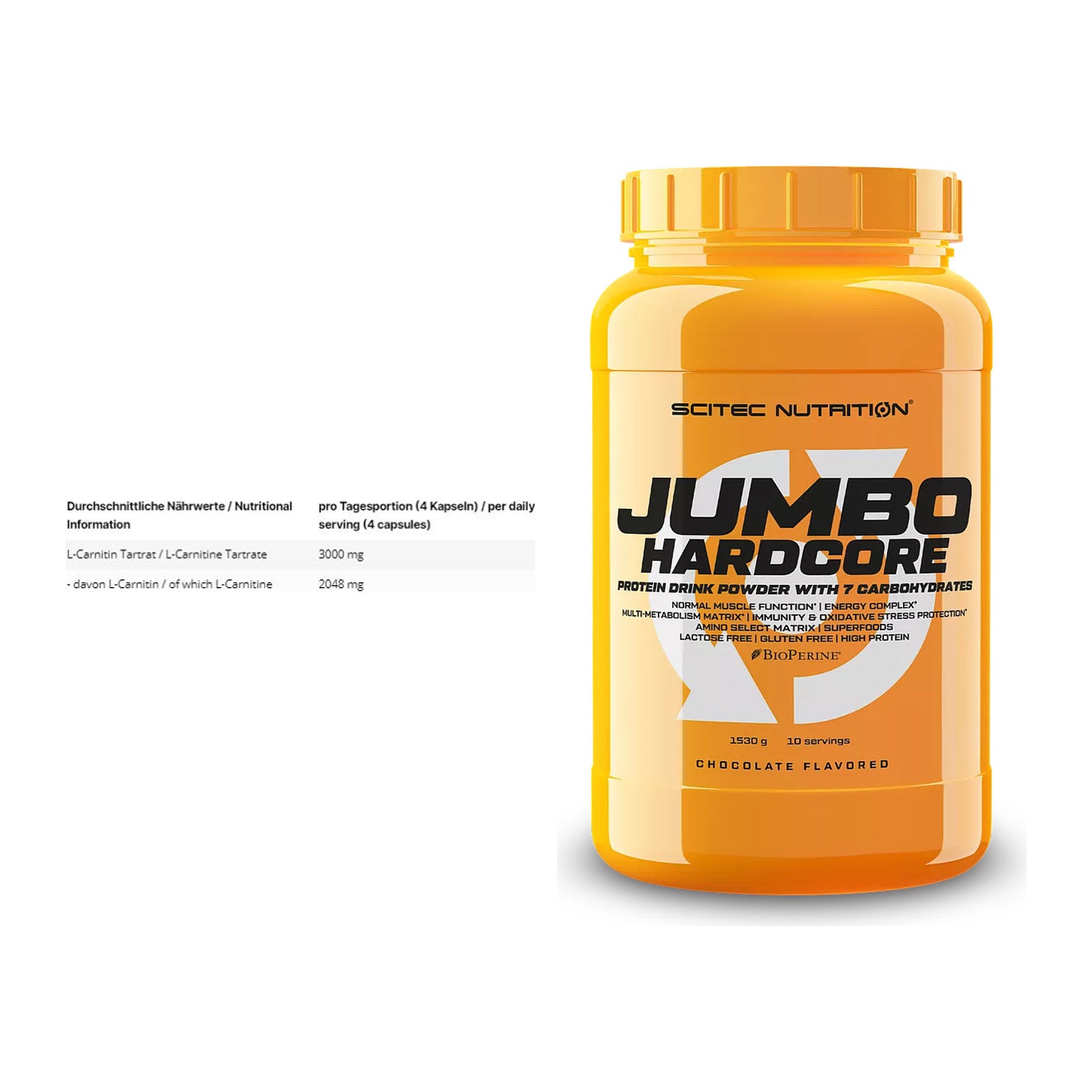 Cardio-Duo: INLEAD L-Carnitine Tartrate + Scitec Jumbo Hardcore1530g – alle enthaltenen Artikel