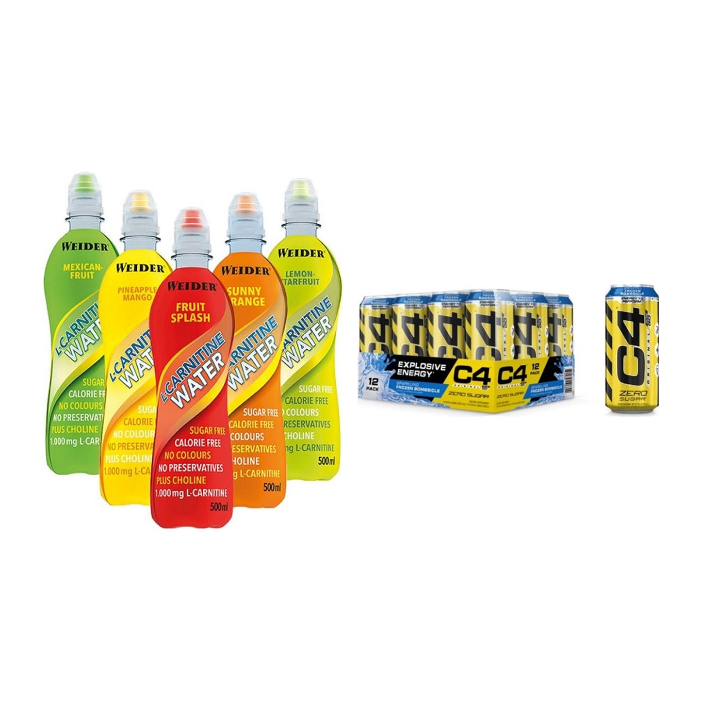 Cardio-Duo: Weider L-Carnitine WATER + Cellucor C4 Energy – alle enthaltenen Artikel