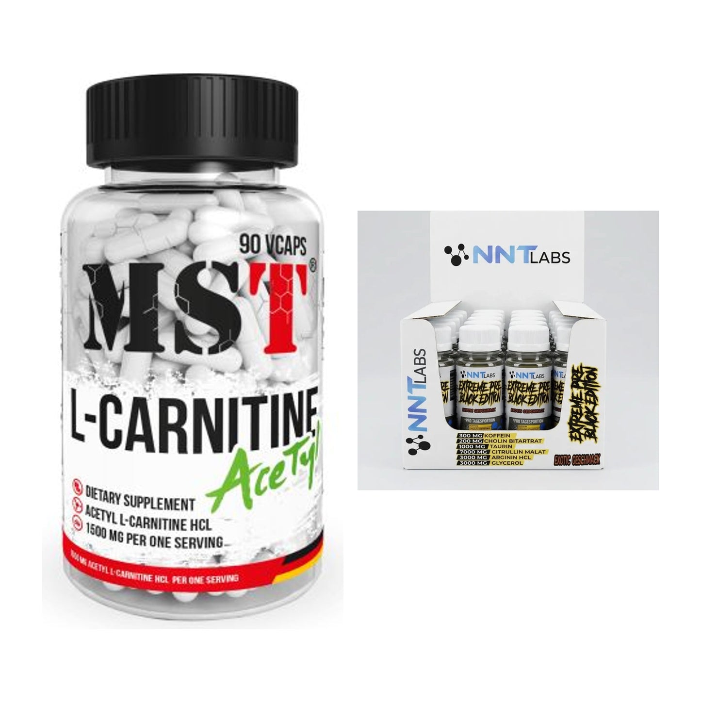 Cardio-Duo: MST L-Carnitine Acetyle + NNT Extreme Black Edition Shot – alle enthaltenen Artikel