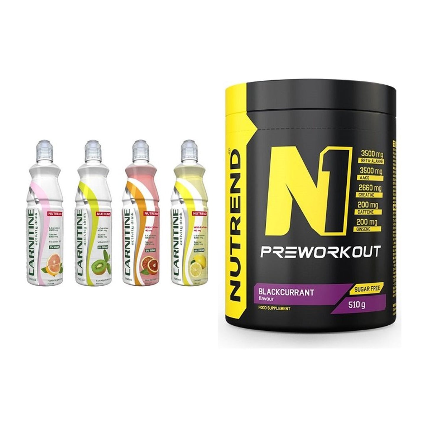 Cardio-Duo: Nutrend Activity L-Carnitine Drink + Nutrend N1 Preworkout – alle enthaltenen Artikel