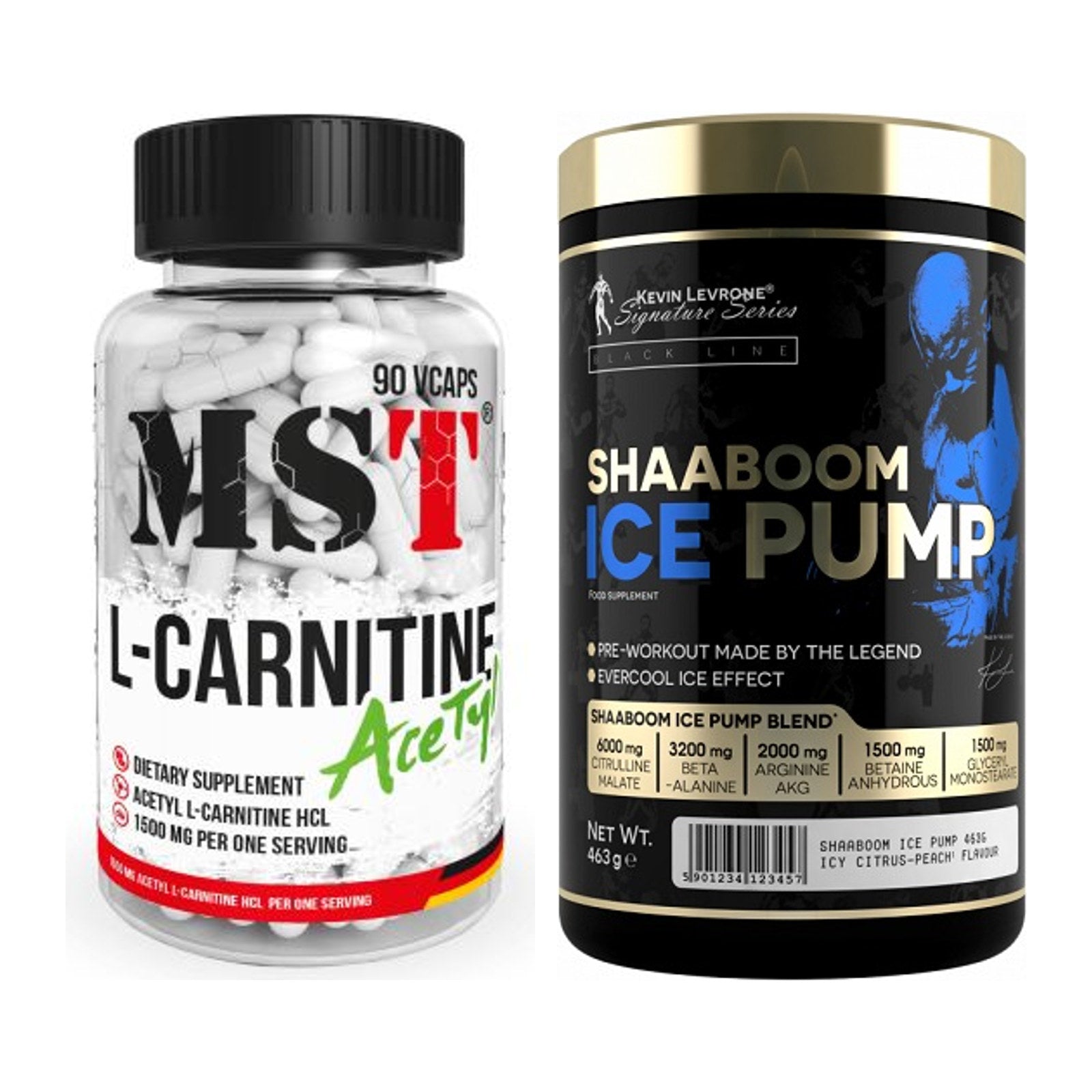Cardio-Duo: MST L-Carnitine Acetyle + Kevin Levrone Shaaboom Ice Pump – alle enthaltenen Artikel