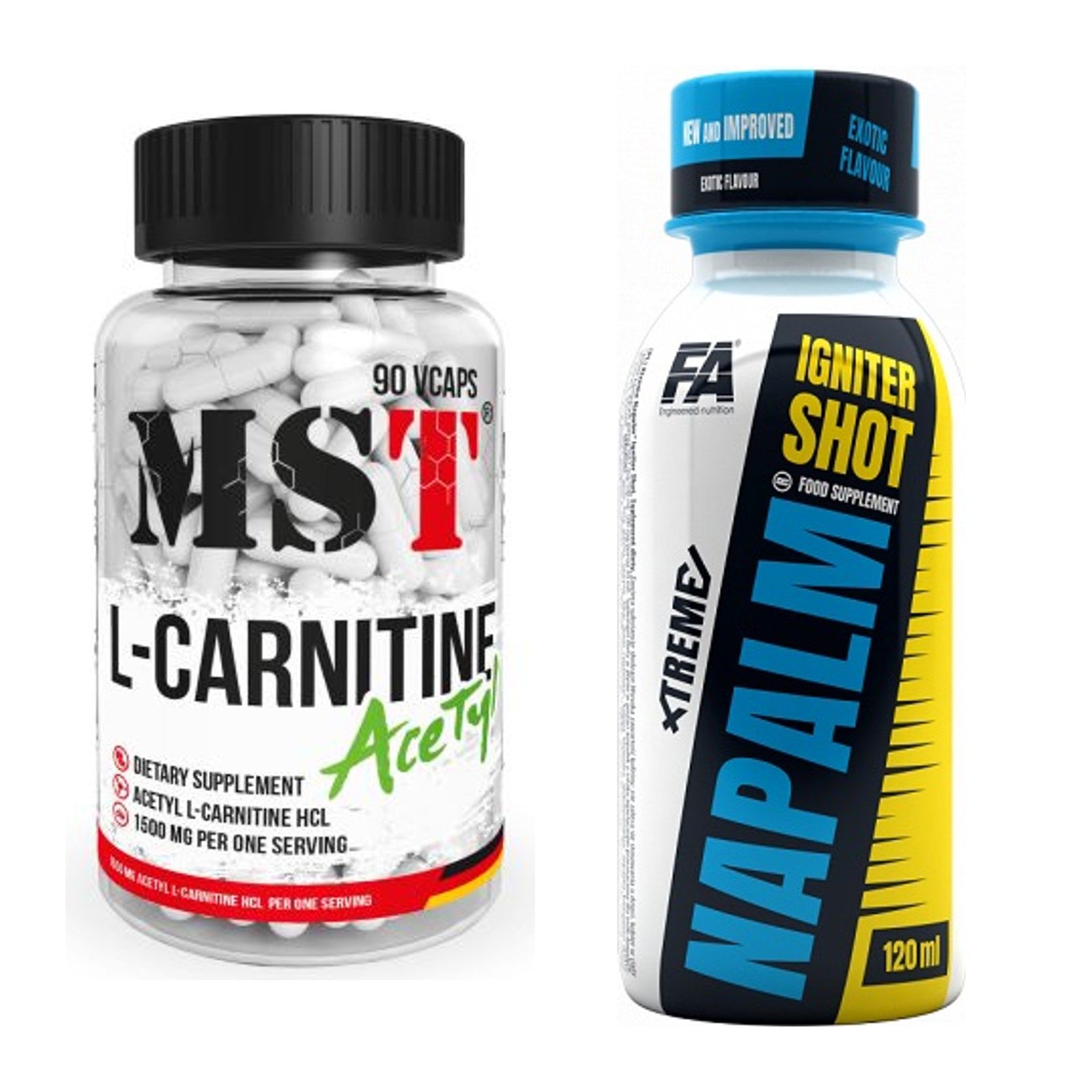 Cardio-Duo: MST L-Carnitine Acetyle + FA Nutrition Xtreme Napalm – alle enthaltenen Artikel