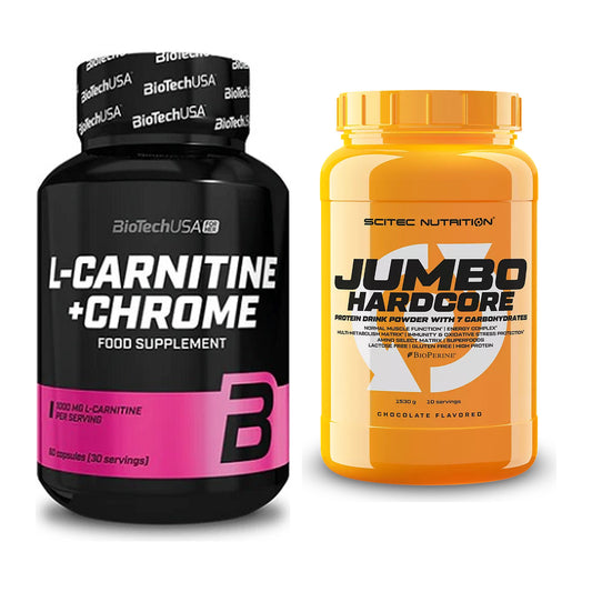 Cardio-Duo: BioTech L-Carnitine + Chrome + Scitec Jumbo Hardcore1530g – alle enthaltenen Artikel