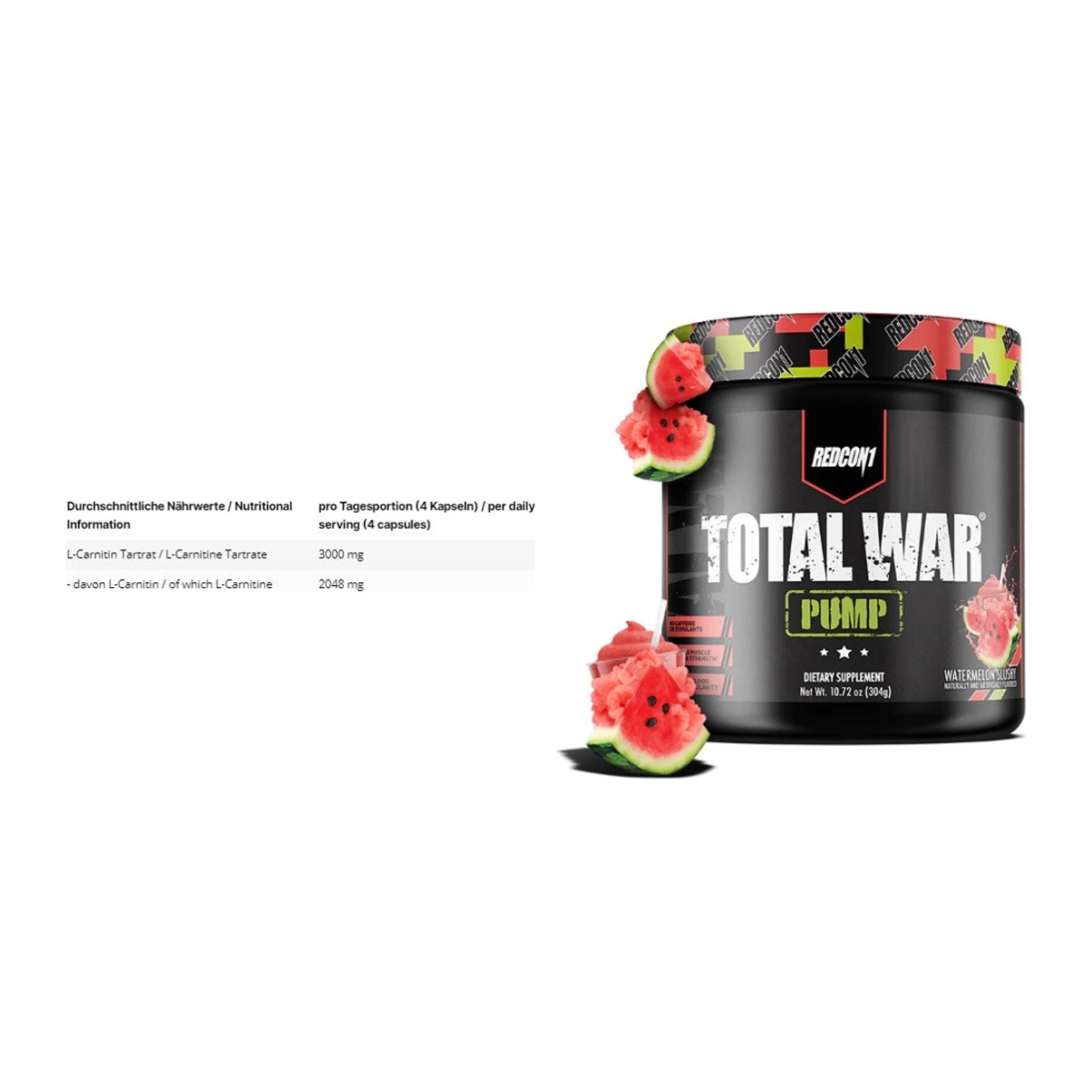 Cardio-Duo: INLEAD L-Carnitine Tartrate + Redcon1 Total War PUMP – alle enthaltenen Artikel