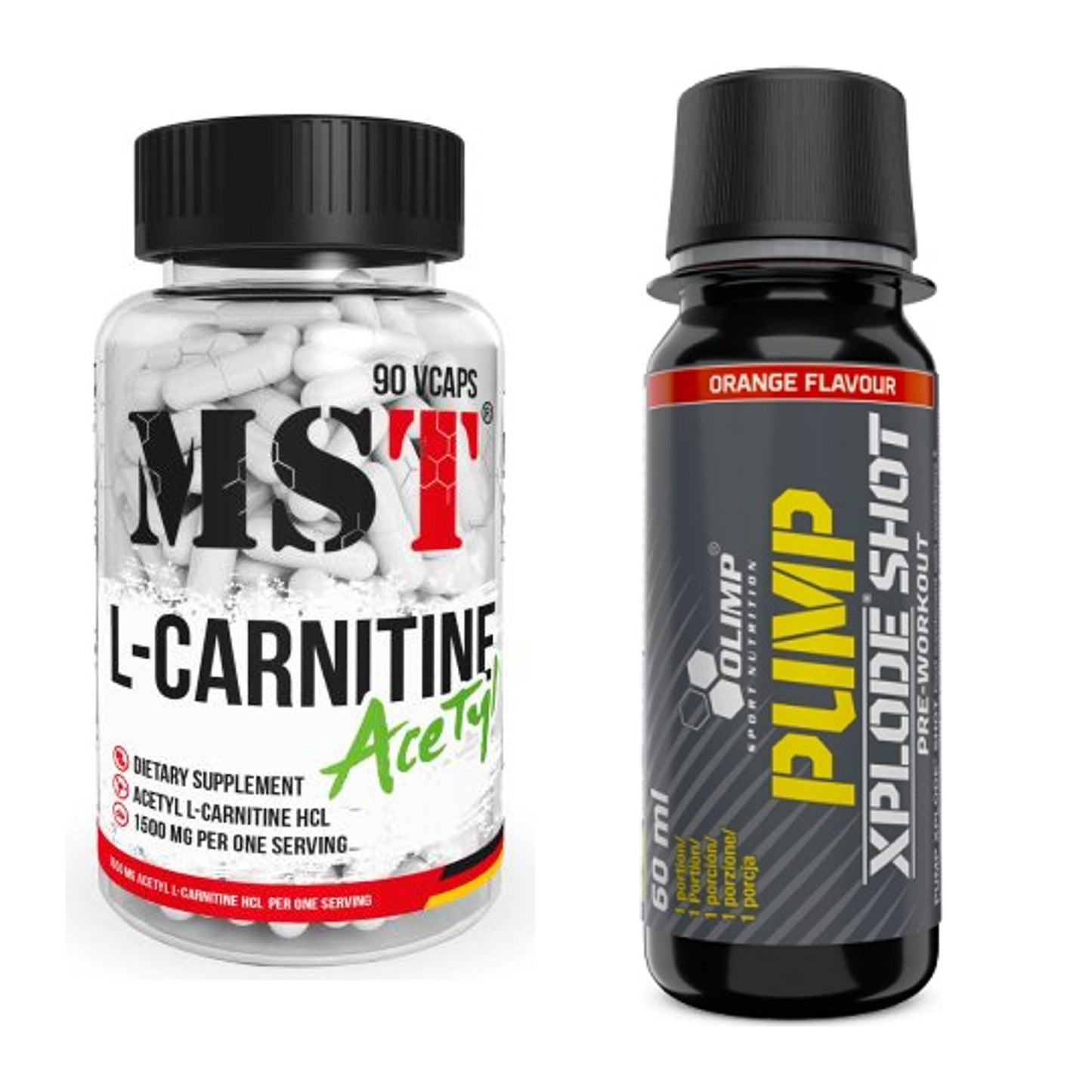 Cardio-Duo: MST L-Carnitine Acetyle + Olimp Pump Xplode Shot – alle enthaltenen Artikel
