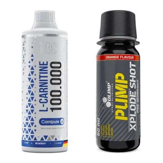 Cardio-Duo: MST L-Carnitine Carnipure 100 000 + Olimp Pump Xplode Shot – alle enthaltenen Artikel