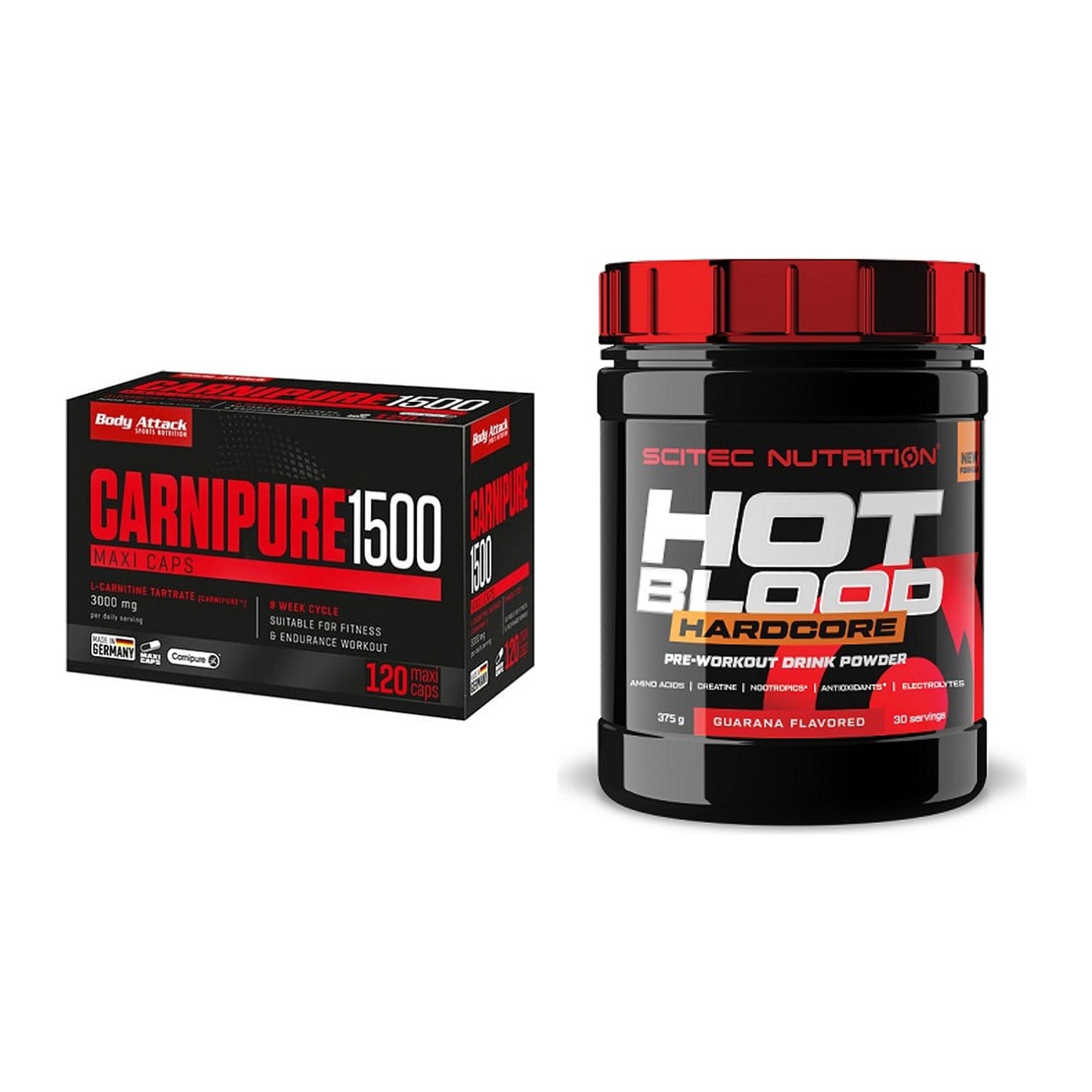 Cardio-Duo: Body Attack Carnipure 1500 + Scitec Hot Blood Hardcore – alle enthaltenen Artikel
