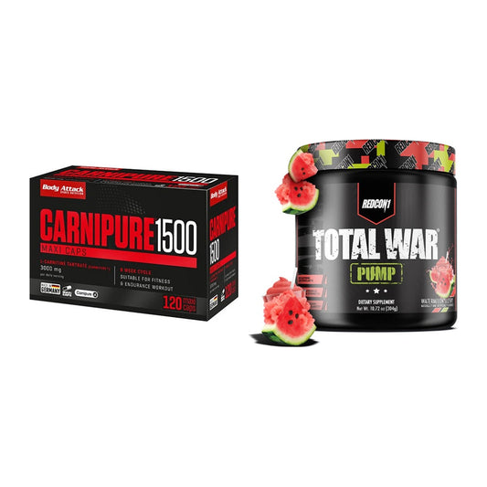 Cardio-Duo: Body Attack Carnipure 1500 + Redcon1 Total War PUMP – alle enthaltenen Artikel