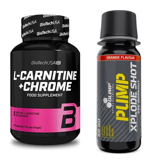 Cardio-Duo: BioTech L-Carnitine + Chrome + Olimp Pump Xplode Shot – alle enthaltenen Artikel