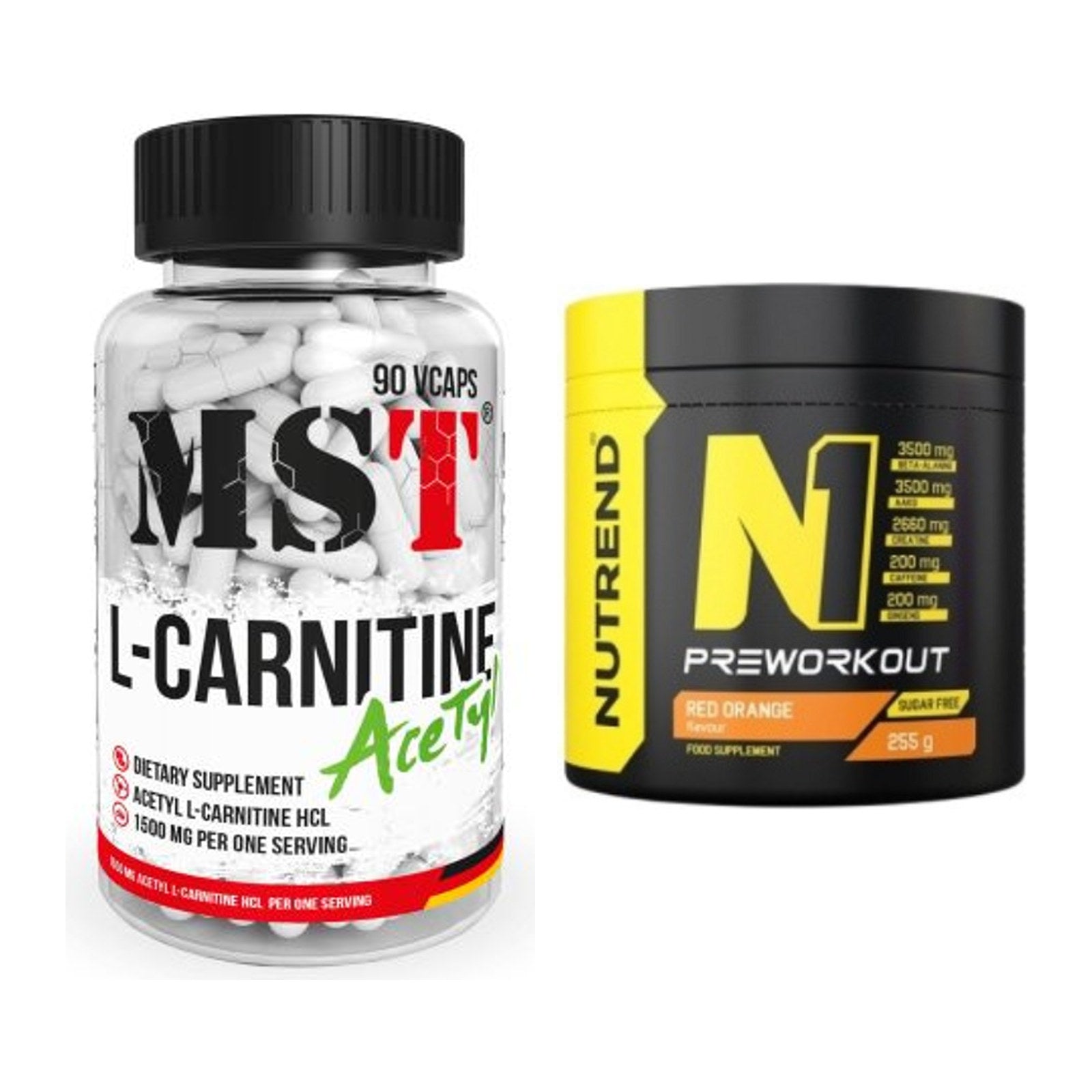 Cardio-Duo: MST L-Carnitine Acetyle + Nutrend N1 Preworkout 255g NEU – alle enthaltenen Artikel