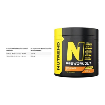 Cardio-Duo: INLEAD L-Carnitine Tartrate + Nutrend N1 Preworkout 255g – alle enthaltenen Artikel