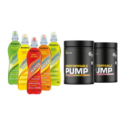 Cardio-Duo: Weider L-Carnitine WATER + Dedicated Unstoppable Pump – alle enthaltenen Artikel
