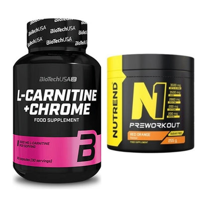 Cardio-Duo: BioTech L-Carnitine + Nutrend N1 Preworkout 255g – alle enthaltenen Artikel