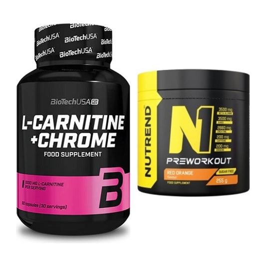 Cardio-Duo: BioTech L-Carnitine + Nutrend N1 Preworkout 255g – alle enthaltenen Artikel