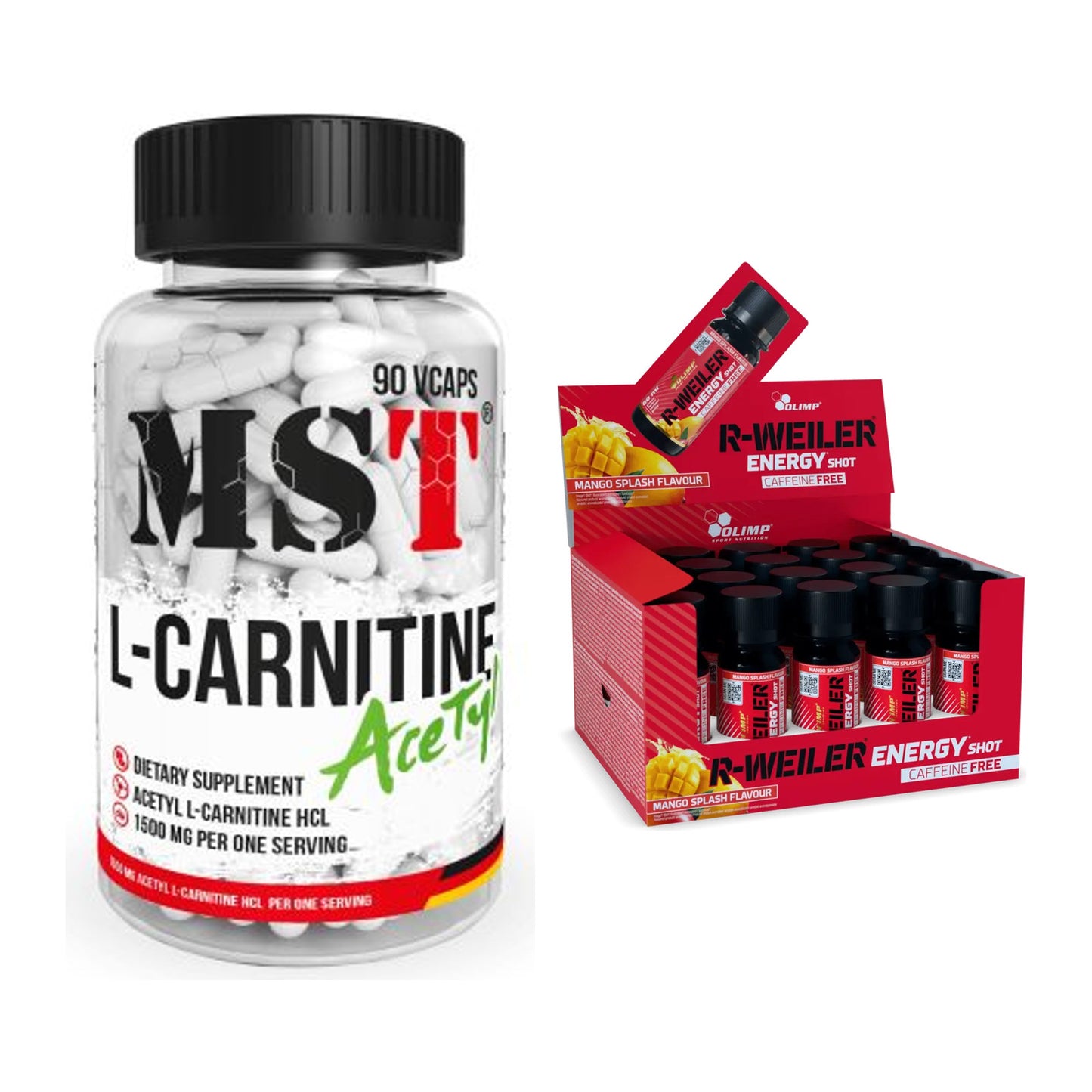 Cardio-Duo: MST L-Carnitine Acetyle + Olimp R-Weiler Energy Shot – alle enthaltenen Artikel