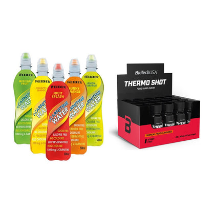 Cardio-Duo: Weider L-Carnitine WATER + BioTech Thermo Shot 20x 60ml – alle enthaltenen Artikel