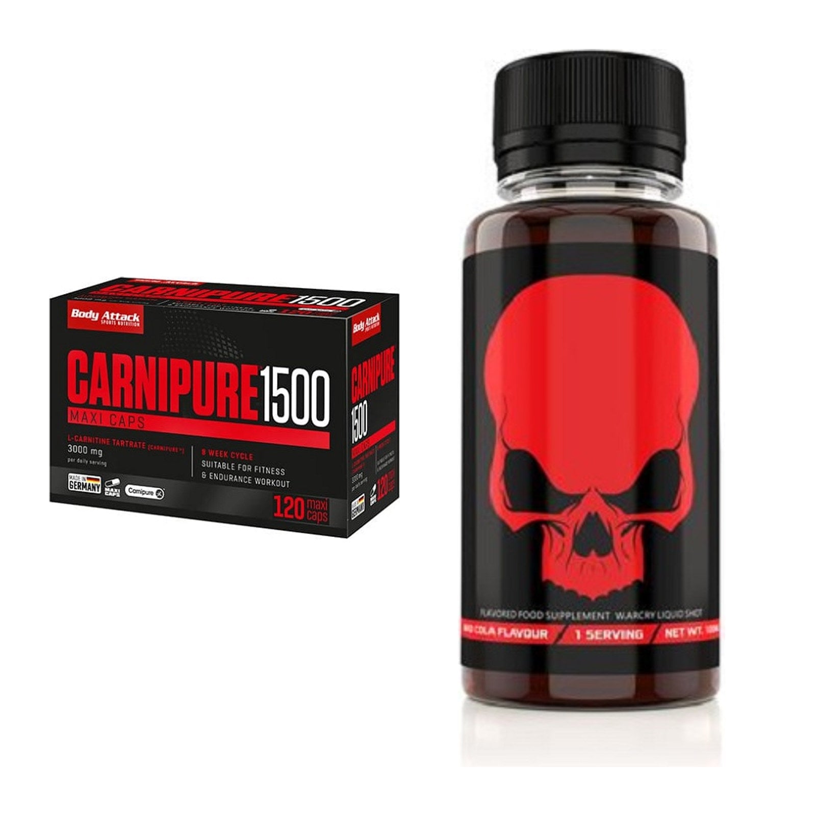 Cardio-Duo: Body Attack Carnipure 1500 + Genius Nutrition Warcry – alle enthaltenen Artikel
