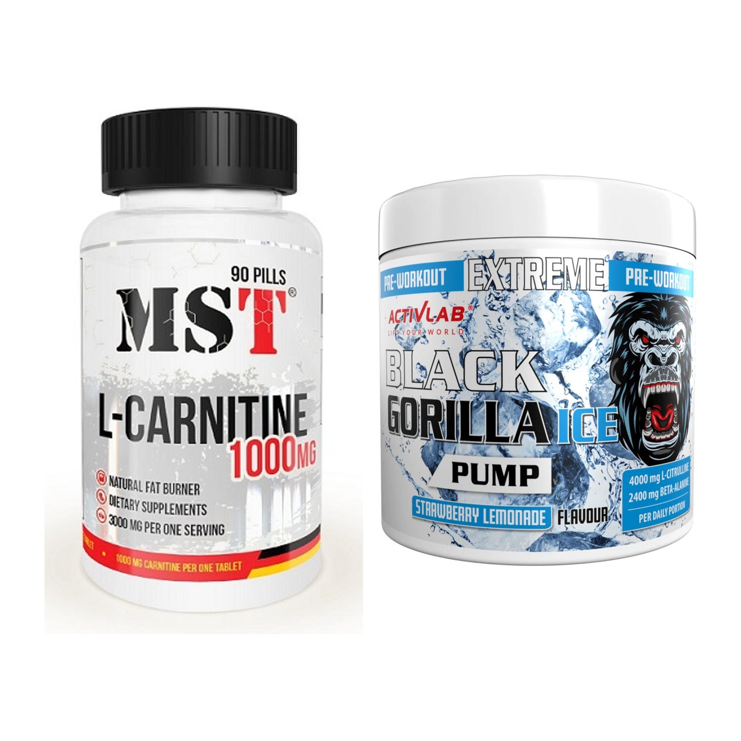 Cardio-Duo: MST L-Carnitine 1000 (90 + Activlab Black Gorilla Ice – alle enthaltenen Artikel