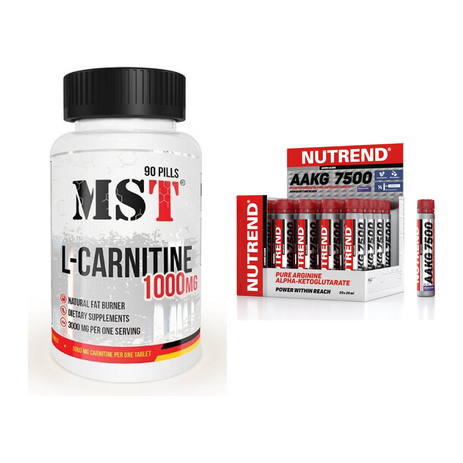 Cardio-Duo: MST L-Carnitine 1000 (90 Tabl.) + Nutrend AAKG 7500 Shots – alle enthaltenen Artikel