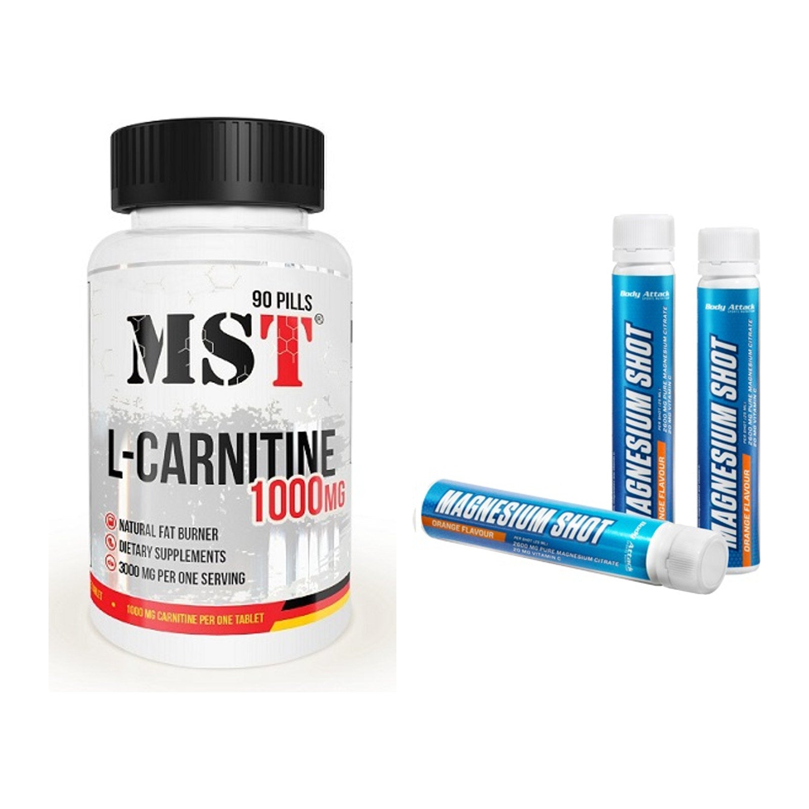 Cardio-Duo: MST L-Carnitine 1000 (90 + Body Attack Magnesium Shots – alle enthaltenen Artikel