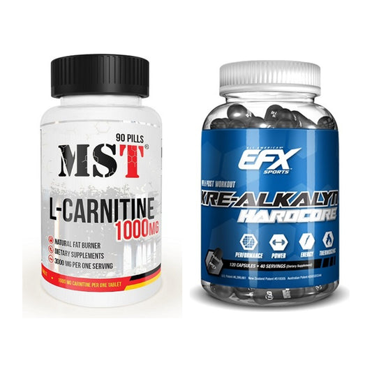 Cardio-Duo: MST L-Carnitine 1000 (90 Tabl.) + EFX Kre-Alkalyn Hardcore – alle enthaltenen Artikel