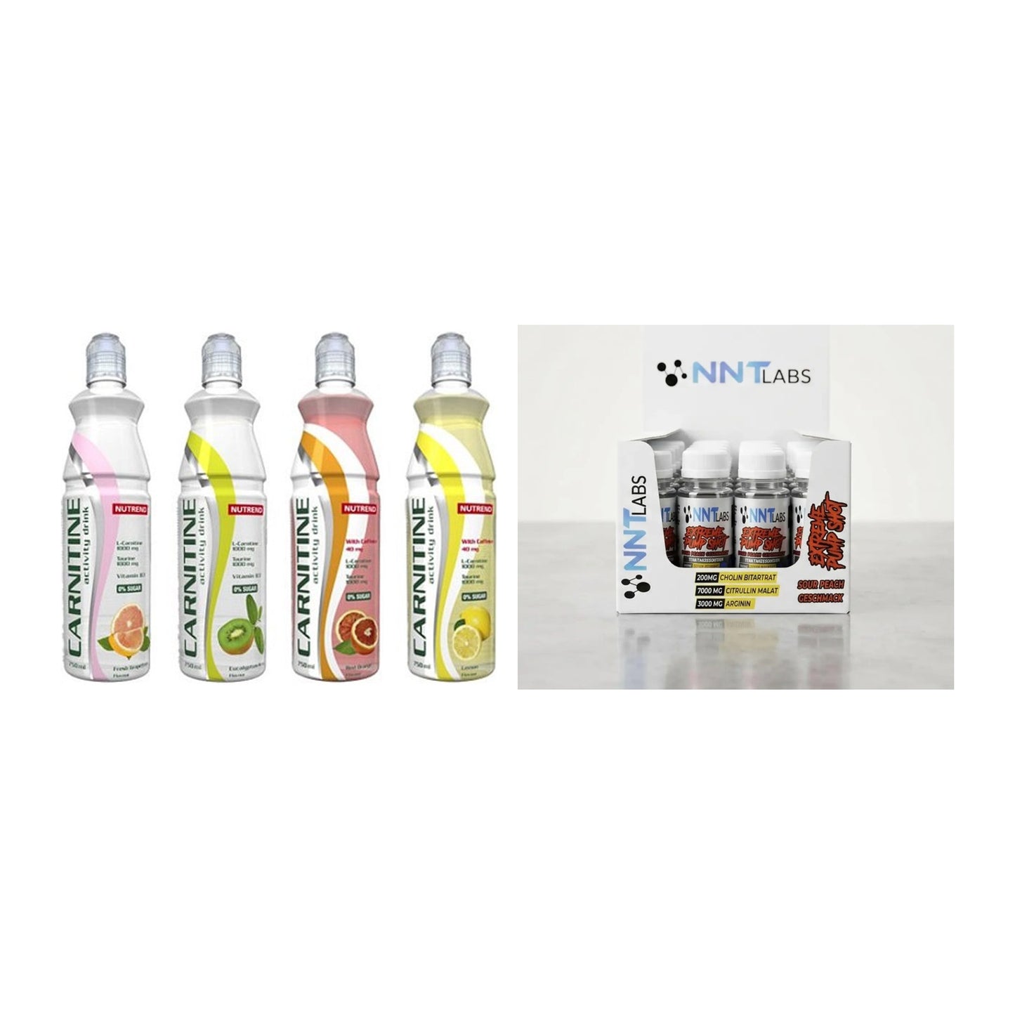 Cardio-Duo: Nutrend Activity L-Carnitine Drink + NNT Extreme Pump Shot – alle enthaltenen Artikel