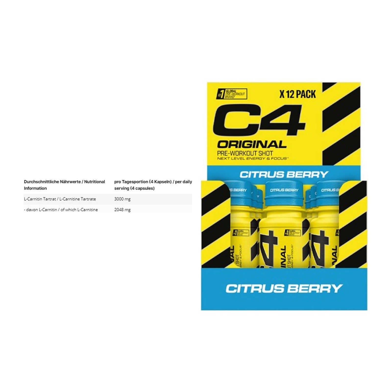 Cardio-Duo: INLEAD L-Carnitine Tartrate + Cellucor C4 Original Shot – alle enthaltenen Artikel