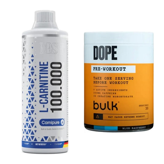 Cardio-Duo: MST L-Carnitine Carnipure + Bulk Dope Pre-Workout 30 – alle enthaltenen Artikel