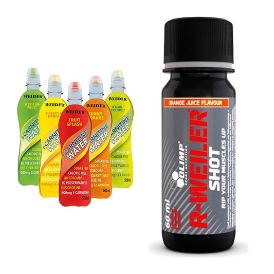 Cardio-Duo: Weider L-Carnitine WATER + Olimp R-Weiler Shot – alle enthaltenen Artikel