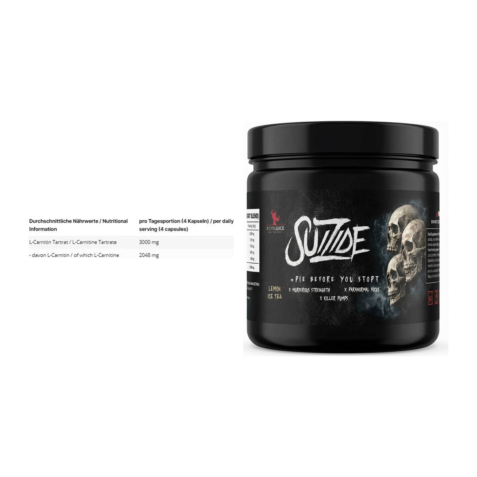Cardio-Duo: INLEAD L-Carnitine Tartrate + #GYMJUICE SUIZIDE Booster – alle enthaltenen Artikel