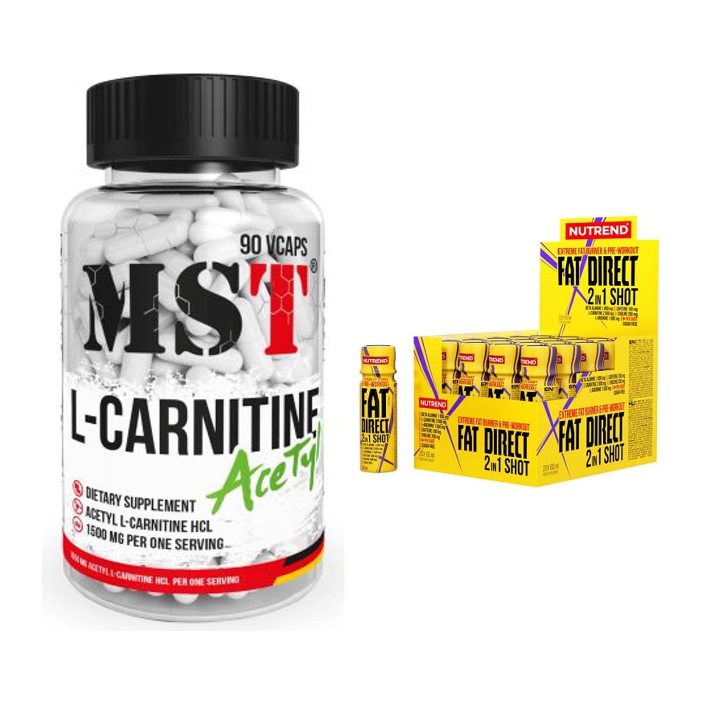 Cardio-Duo: MST L-Carnitine Acetyle + Nutrend Fat Direct Shot – alle enthaltenen Artikel