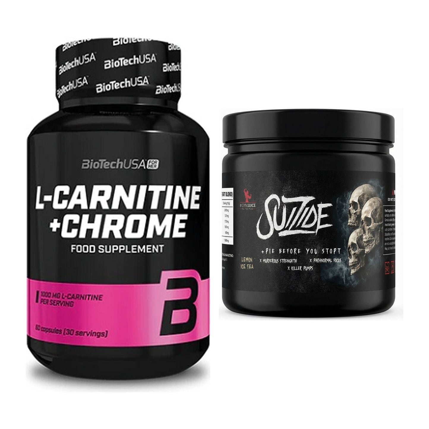 Cardio-Duo: BioTech L-Carnitine + Chrome + #GYMJUICE SUIZIDE Booster – alle enthaltenen Artikel