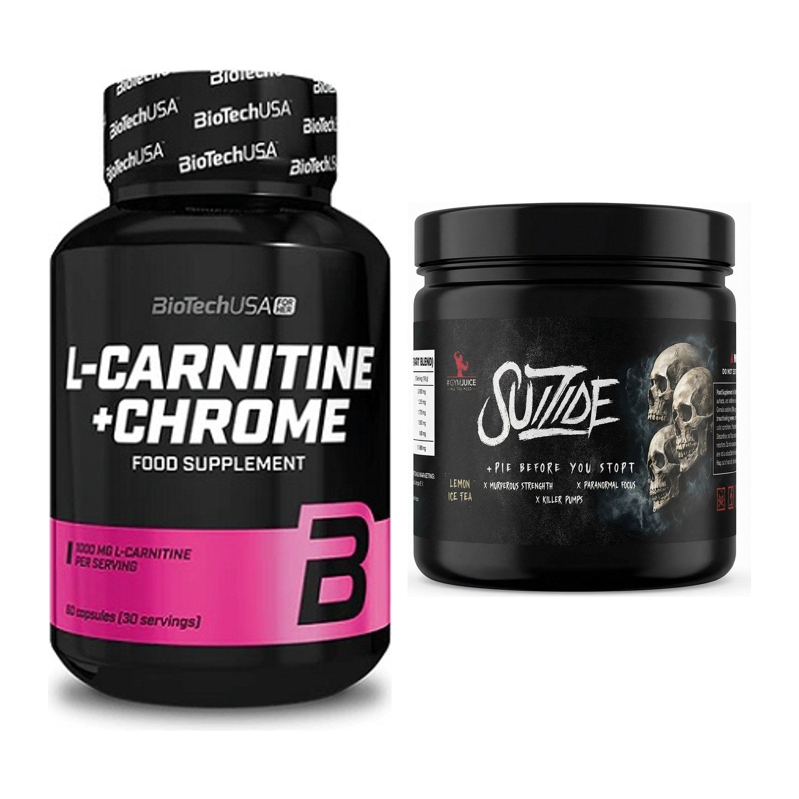 Cardio-Duo: BioTech L-Carnitine + Chrome + #GYMJUICE SUIZIDE Booster – alle enthaltenen Artikel