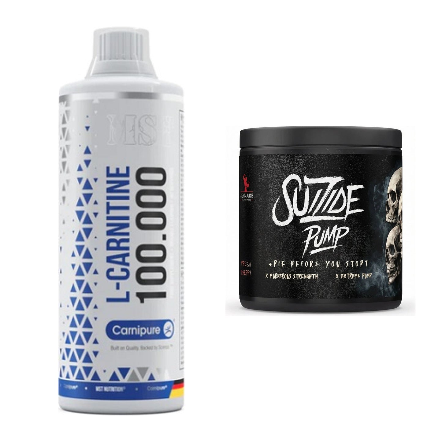 Cardio-Duo: MST L-Carnitine Carnipure 100 000 + #GYMJUICE SUIZIDE PUMP – alle enthaltenen Artikel