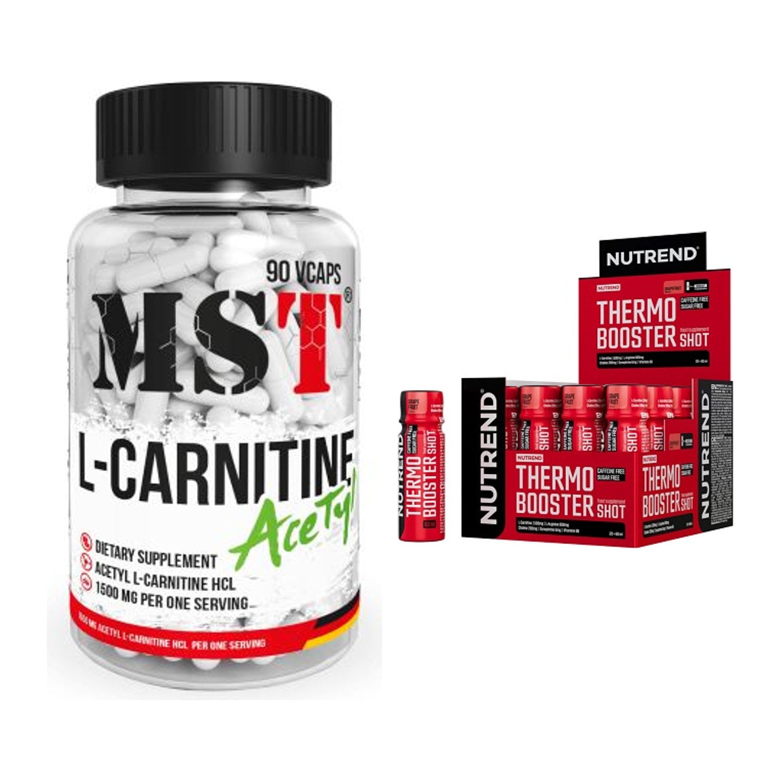 Cardio-Duo: MST L-Carnitine Acetyle + Nutrend Thermobooster Shot – alle enthaltenen Artikel