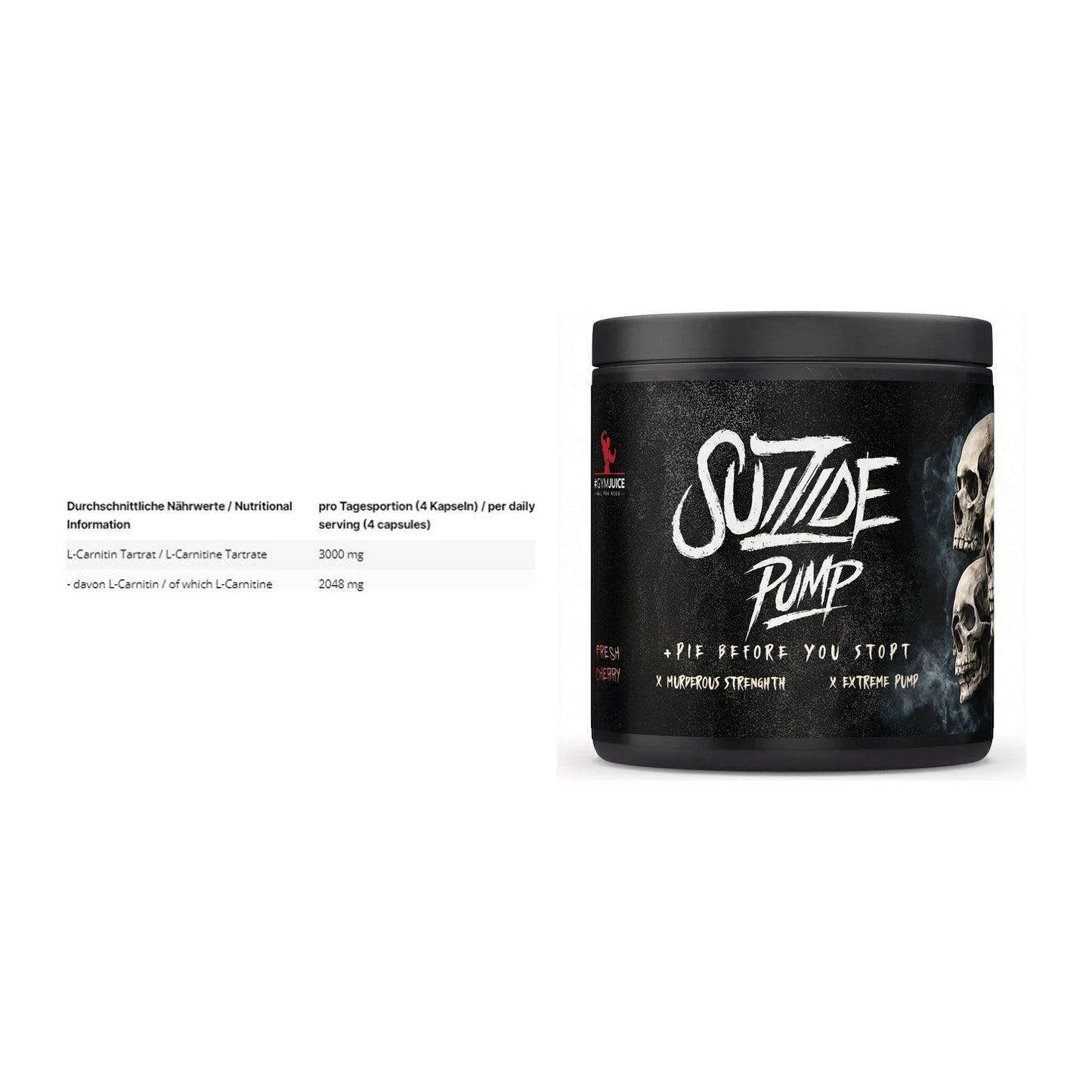 Cardio-Duo: INLEAD L-Carnitine Tartrate + #GYMJUICE SUIZIDE PUMP – alle enthaltenen Artikel