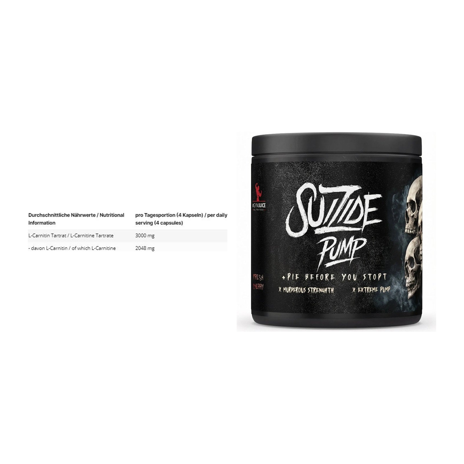 Cardio-Duo: INLEAD L-Carnitine Tartrate + #GYMJUICE SUIZIDE PUMP – alle enthaltenen Artikel